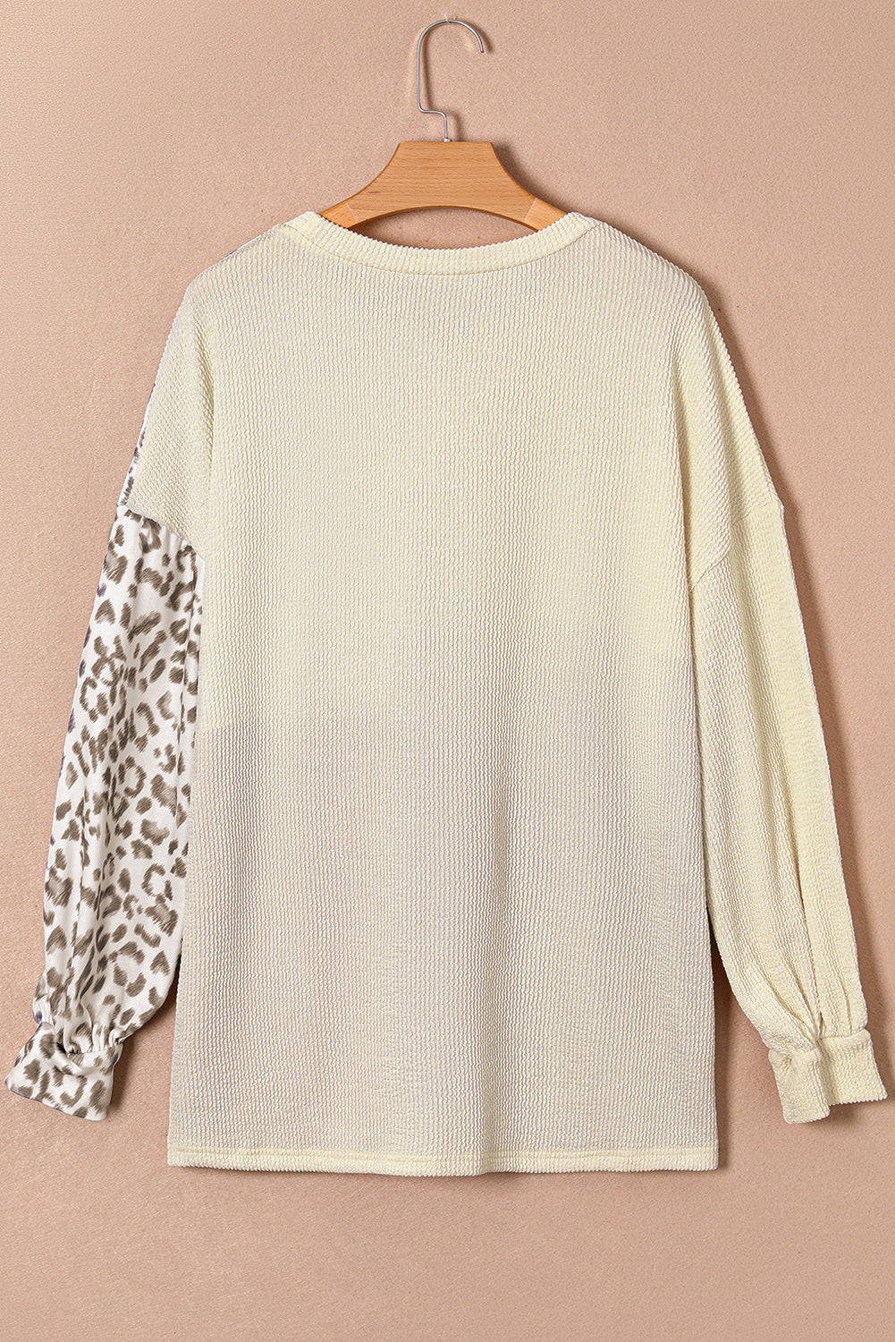 Chic khaki plus size top with leopard color block design