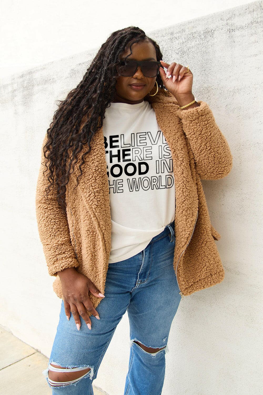 Simply Love Full Size BELIEVE THERE IS GOOD IN THE WORLD Short Sleeve T-Shirt.