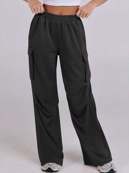 Wide-Leg Comfort Pants with Elastic Waist and Pockets