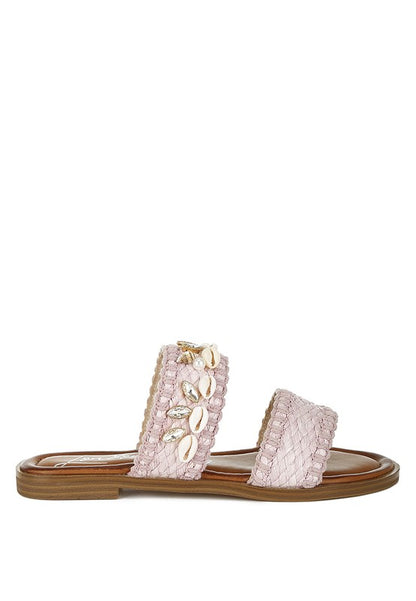 Raffia sandals with shell embellishments