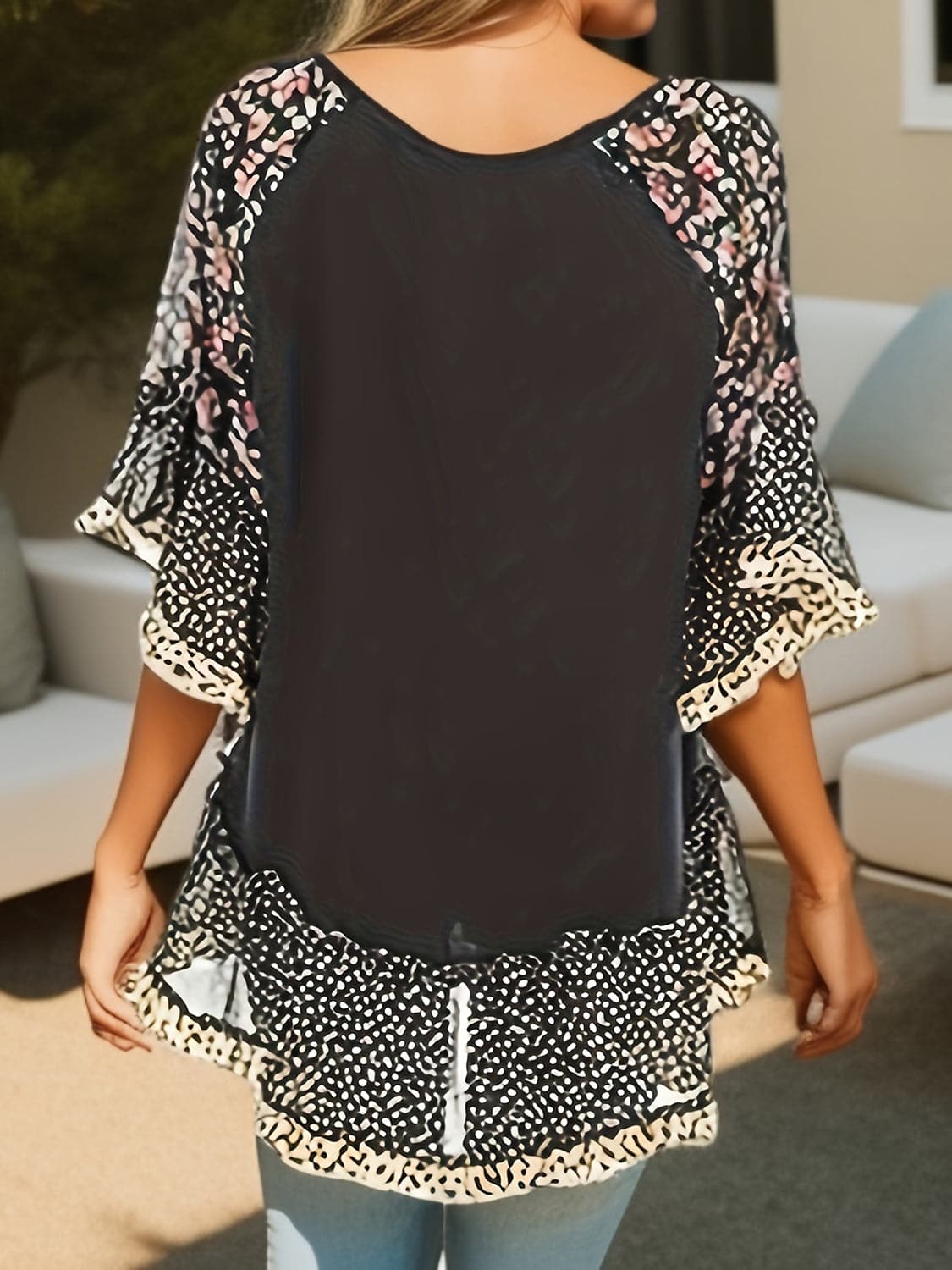 Frilled printed blouse - half sleeves