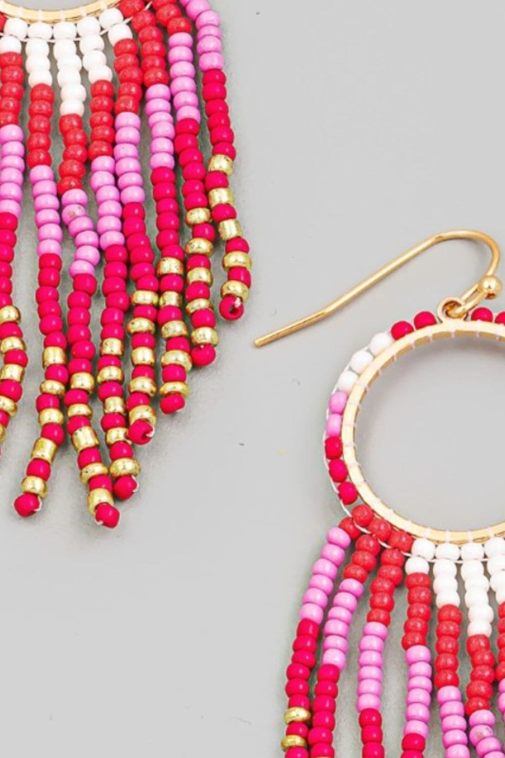 Bohemian circle cutout seed bead fringe earrings