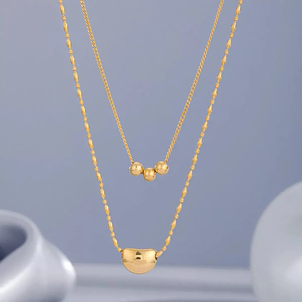 18K Gold Plated Double Layer Necklace With Beaded Chain Simply Love