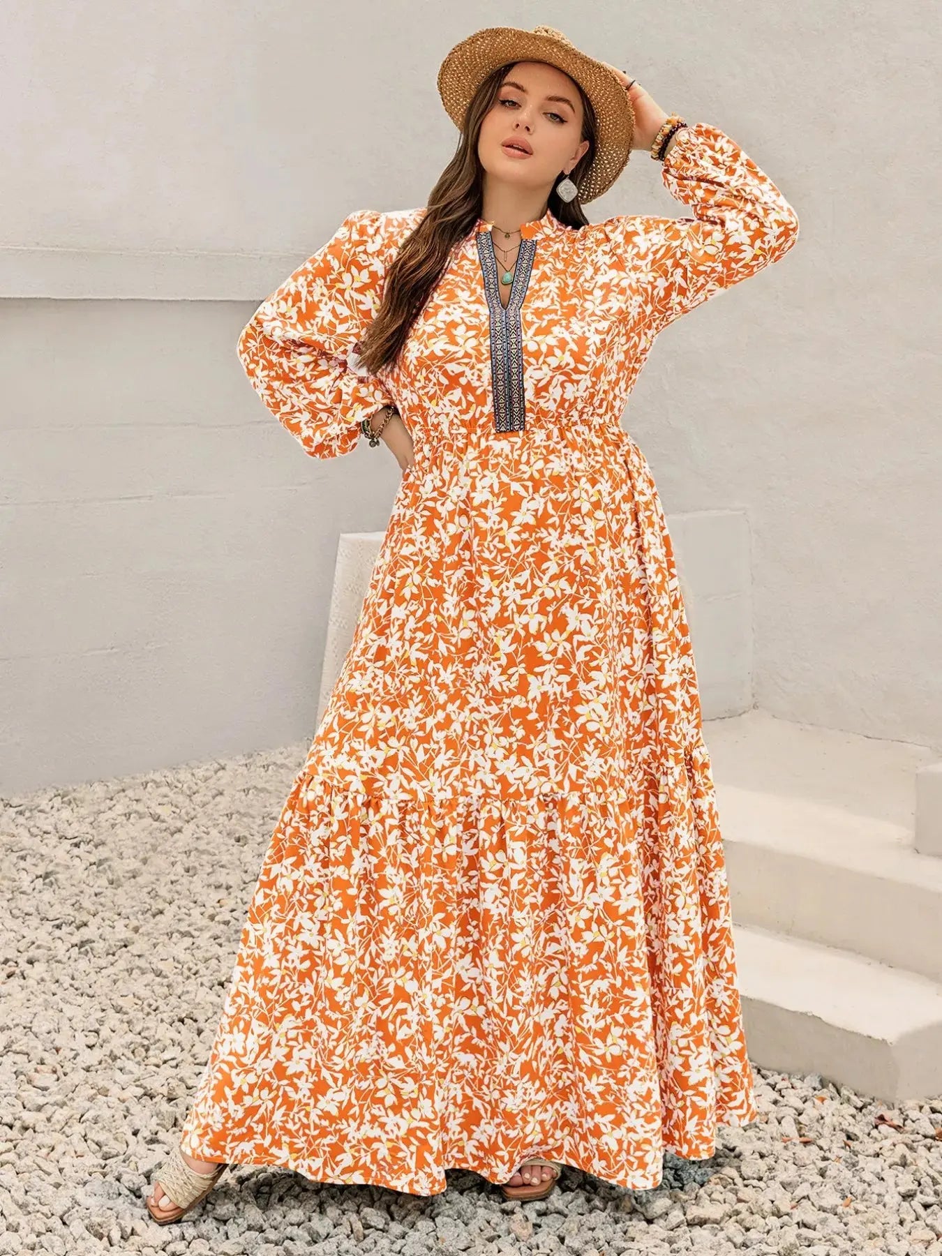 Plus Size Boho Floral Print Maxi Dress With Ruched Waist Simply Love