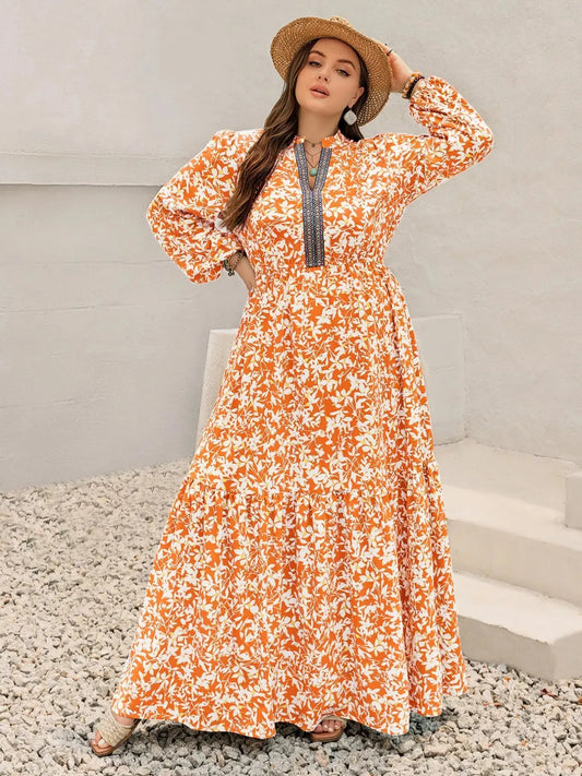 Plus Size Boho Floral Print Maxi Dress With Ruched Waist Simply Love