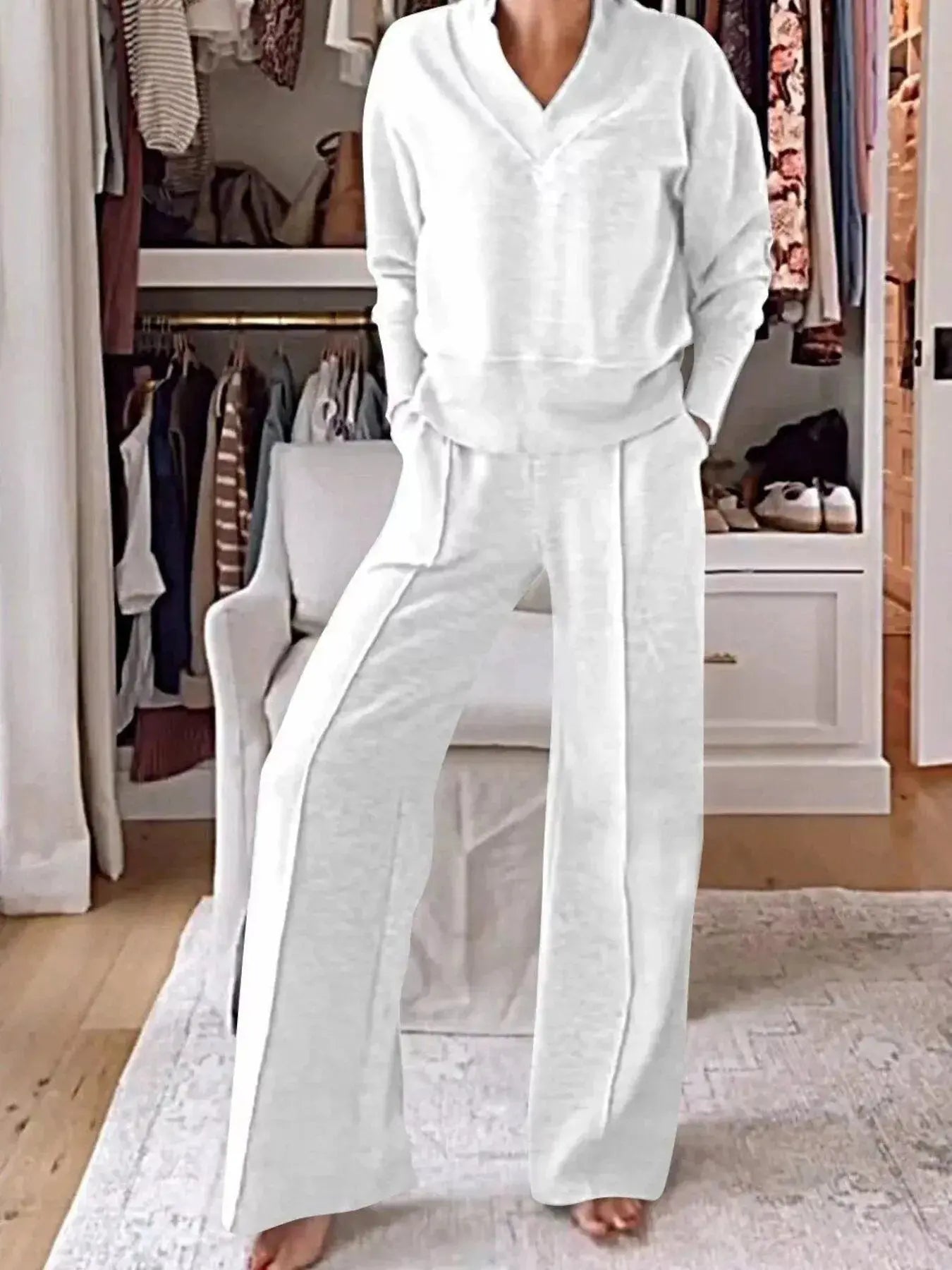 Full Size Cozy V-Neck Top and Pants Set Plus Size Simply Love