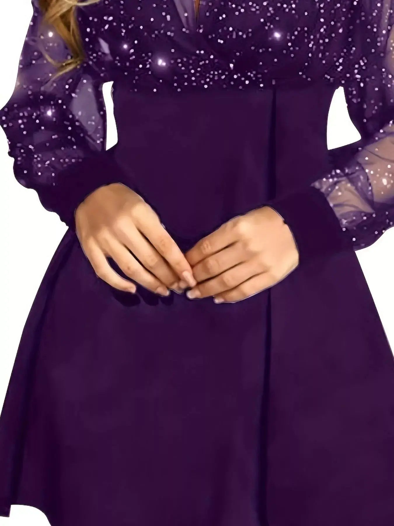 Glitter Mesh Long Sleeve Mini Dress Simply Love