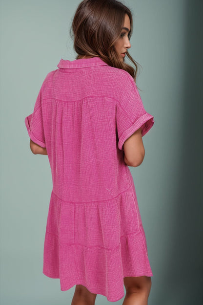 Tiered Notched Short Sleeve Dres.