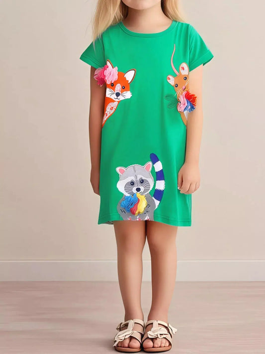 Children's Cartoon Animal Casual Dress Simply Love