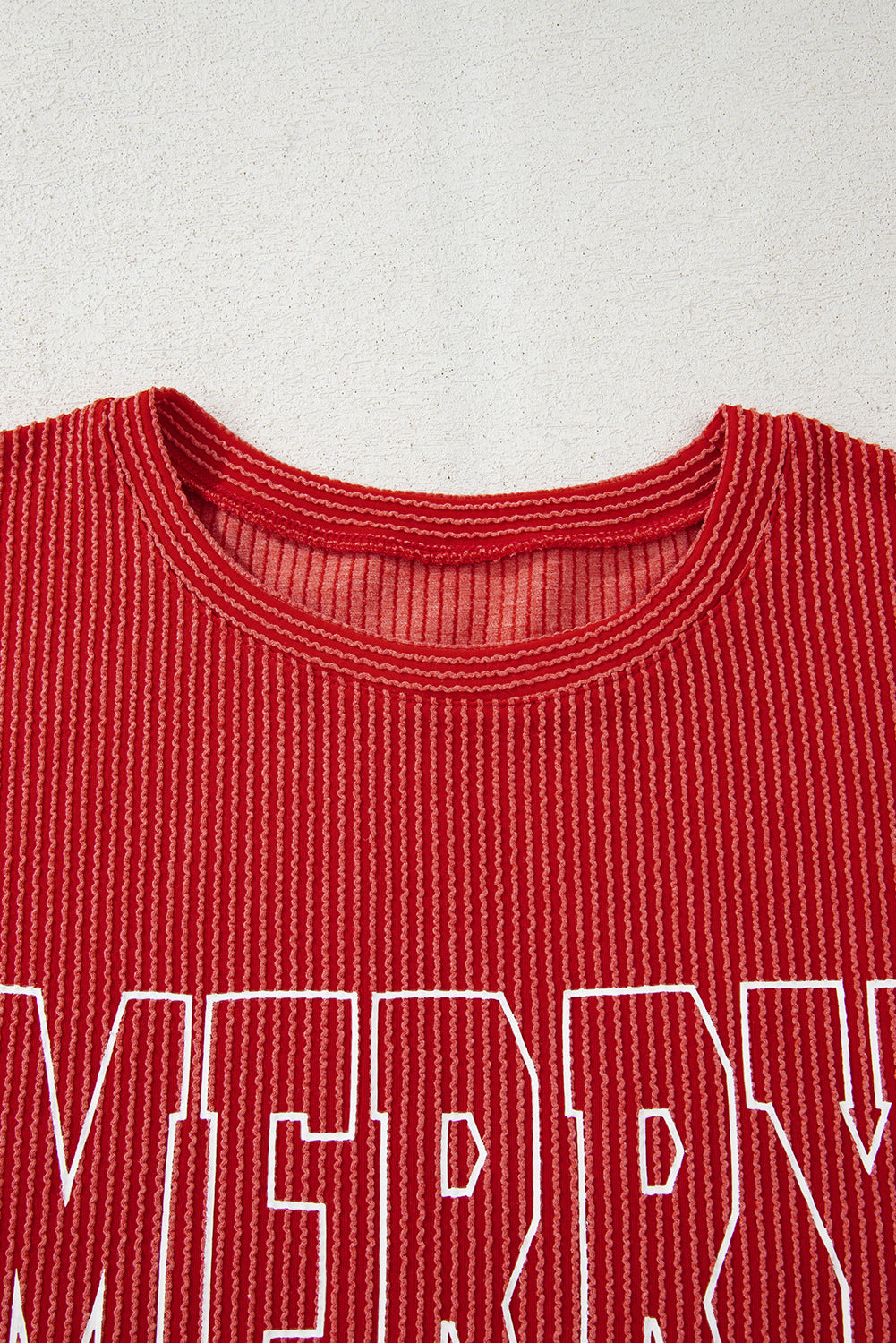 Fiery Red Twist Ribbed Merry Letter Graphic Plus Size Pullover Dear-Lover Dropshipping