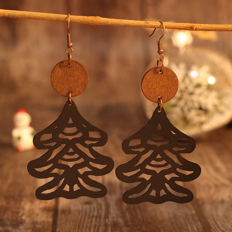 Nature-inspired wooden tree earrings