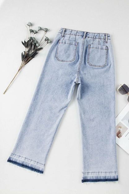 Raw Hem Straight Jeans with Pockets.