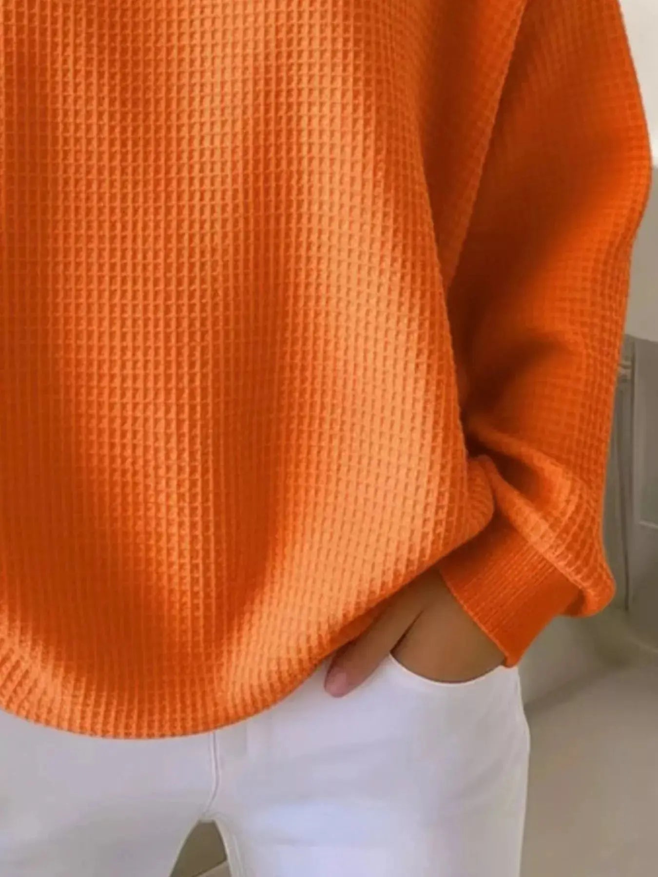 Full Size Casual Waffle Knit Button Detail Pullover Plus Size Simply Love