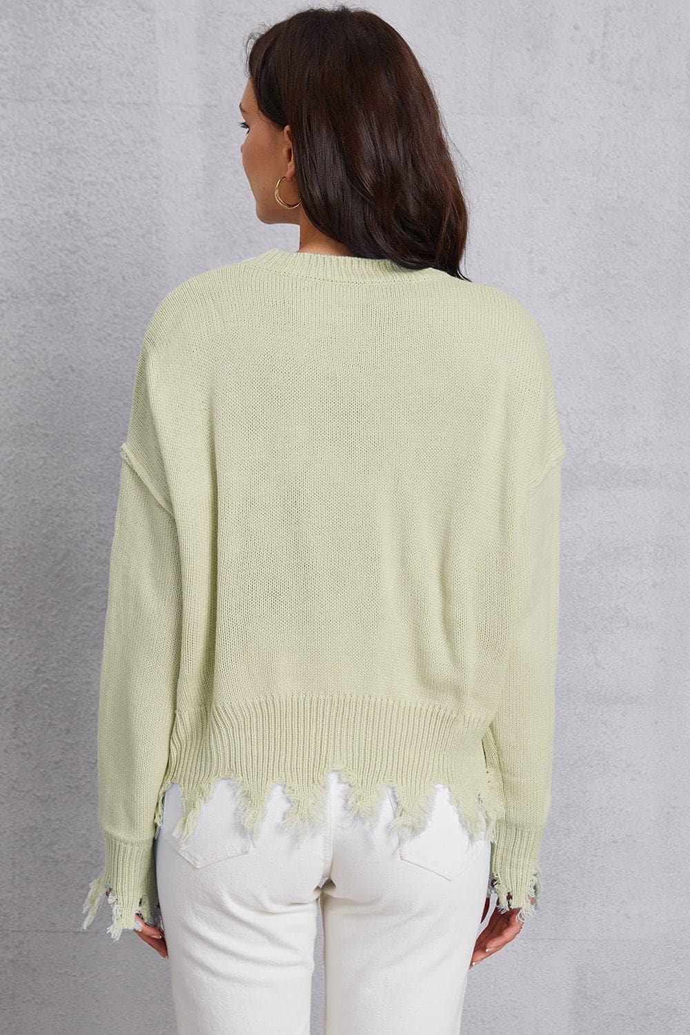 Lip Fringe Round Neck Sweater.