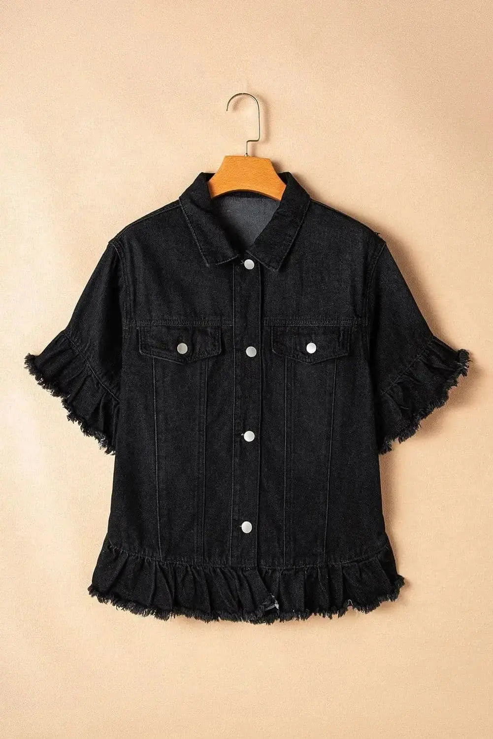 Chic raw hem denim shirt - Love Salve 