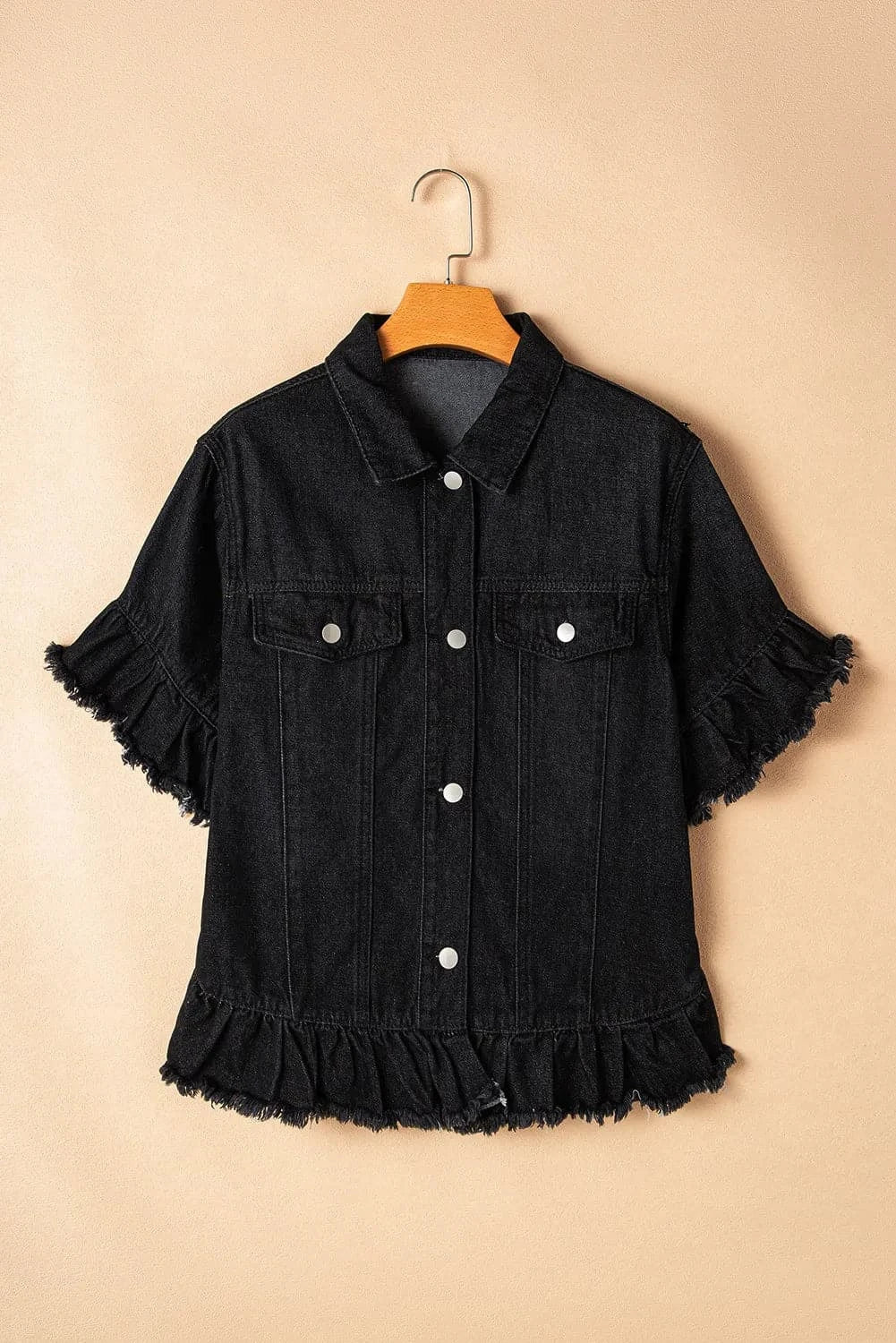 Raw Hem Button Up Denim Top.