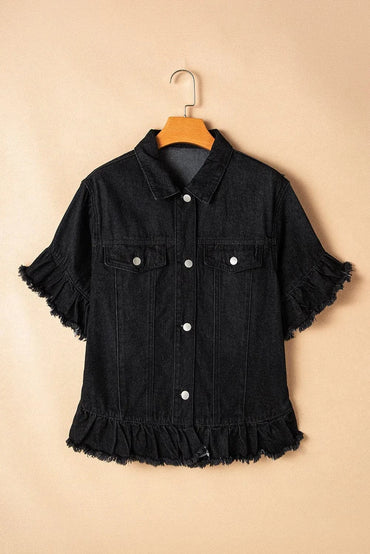 Raw Hem Button Up Denim Top.