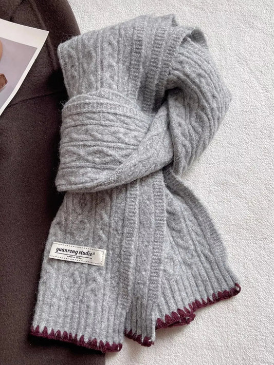 Cozy Knitted Cable-Knit Scarf with Contrast Trim Simply Love
