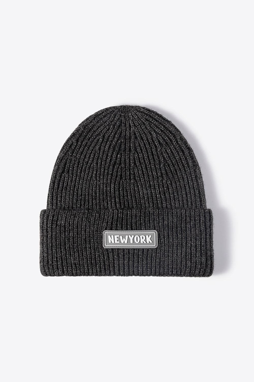 NEWYORK Patch Rib-Knit Cuffed Beanie.