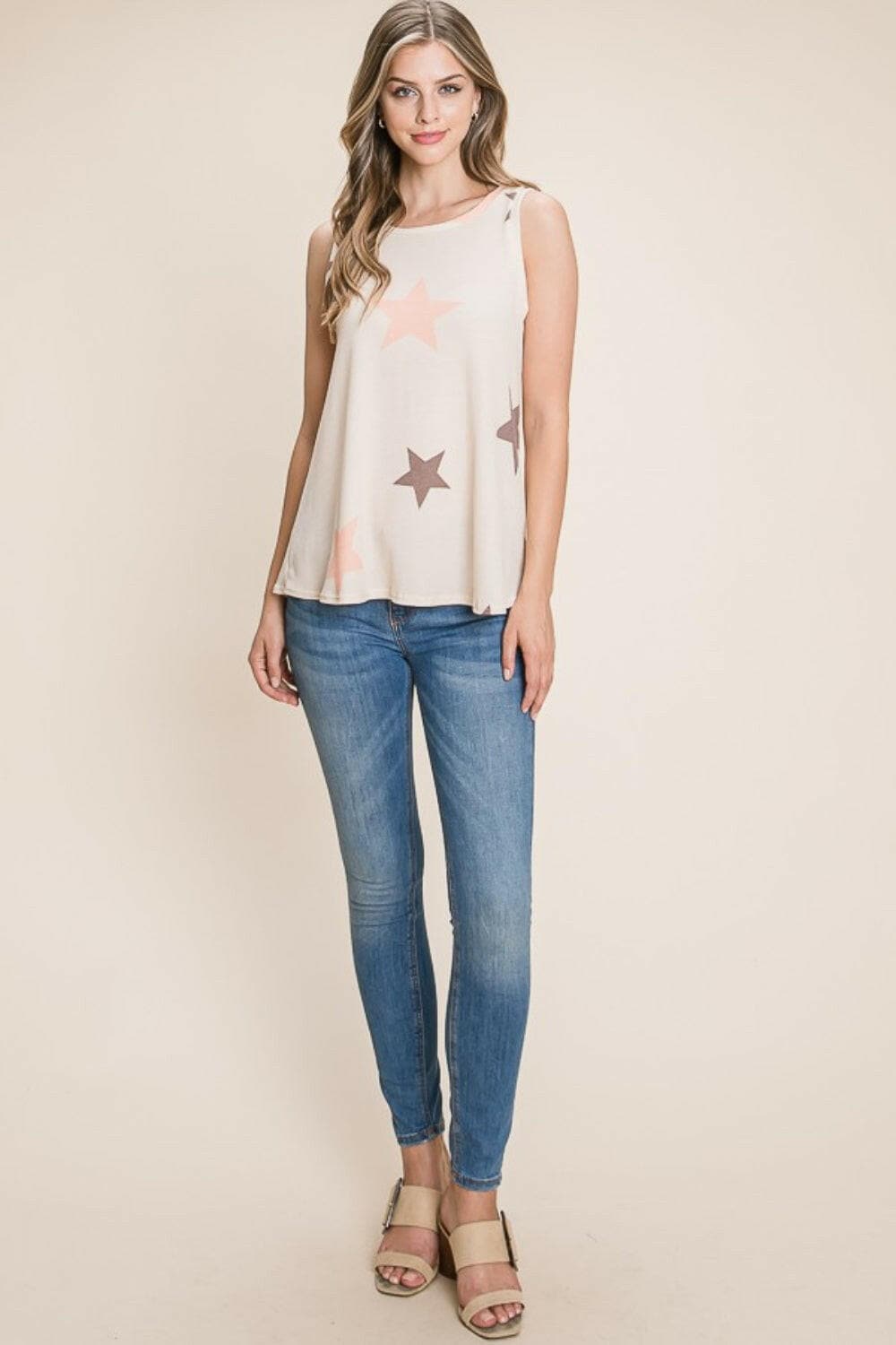 BOMBOM Star Print Round Neck Tank.