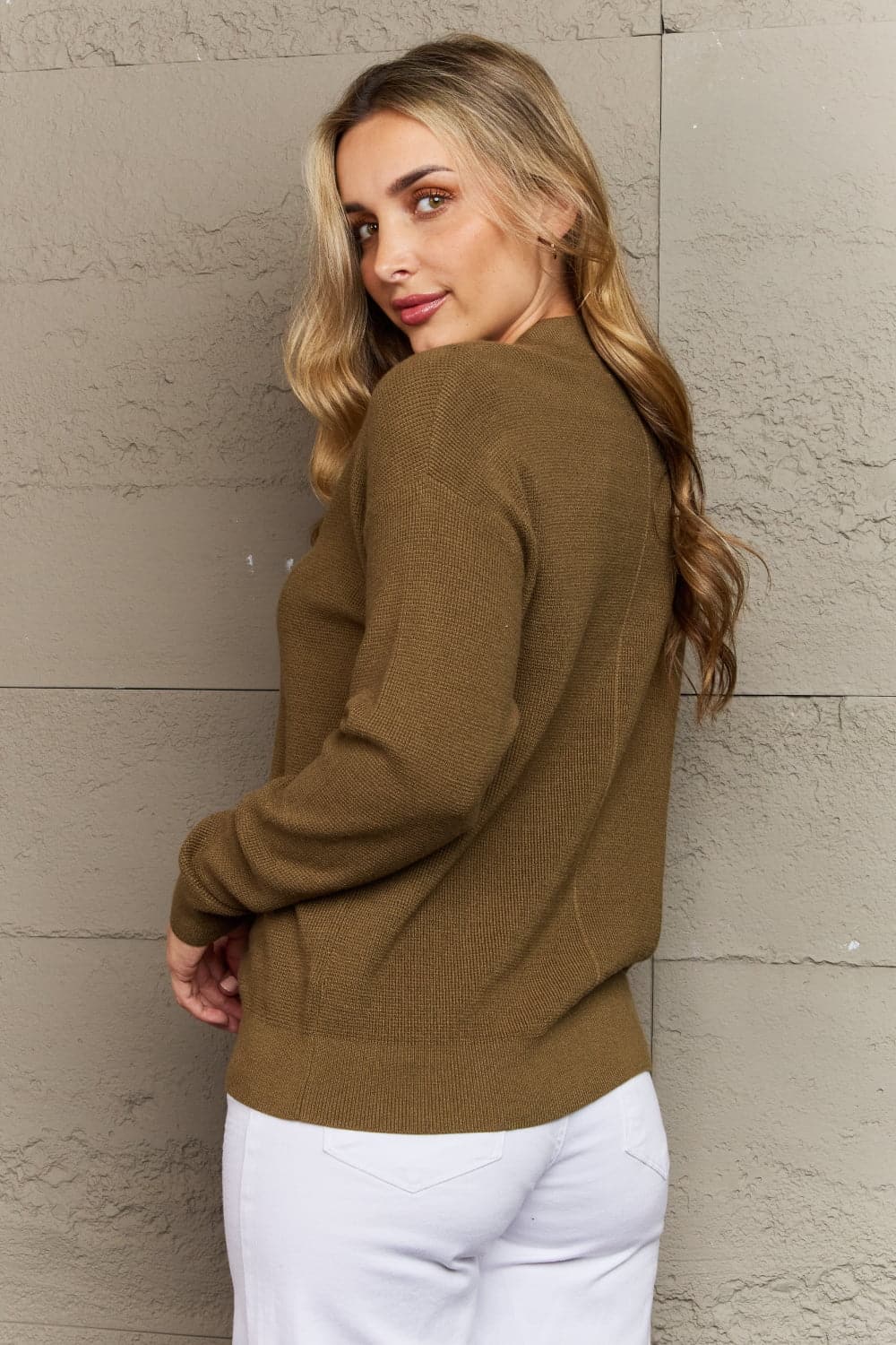 Zenana Kiss Me Tonight Full Size Button Down Cardigan in Olive.