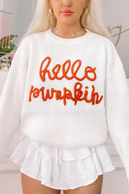 Cozy white pumpkin graphic sweater for autumn days