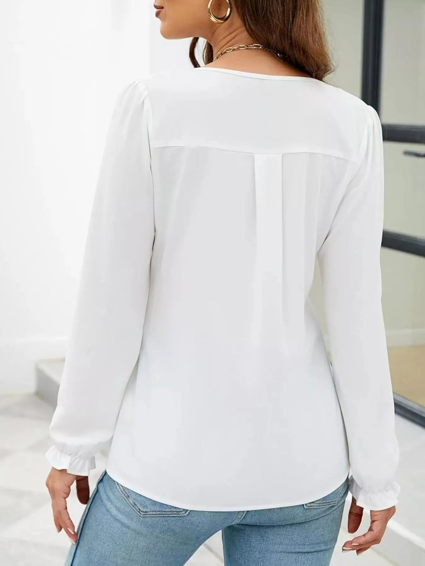 Notched Ruffle Cuff Blouse Simply Love