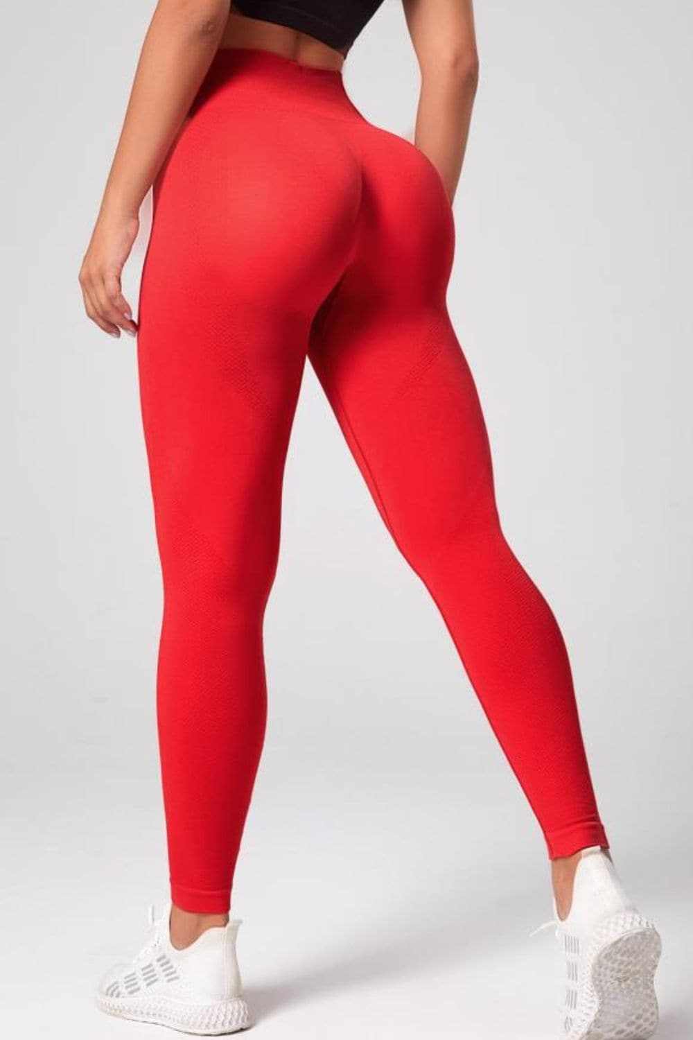 High Waist Active Trousers for Women in red, slim fit, long length, highly stretchy.