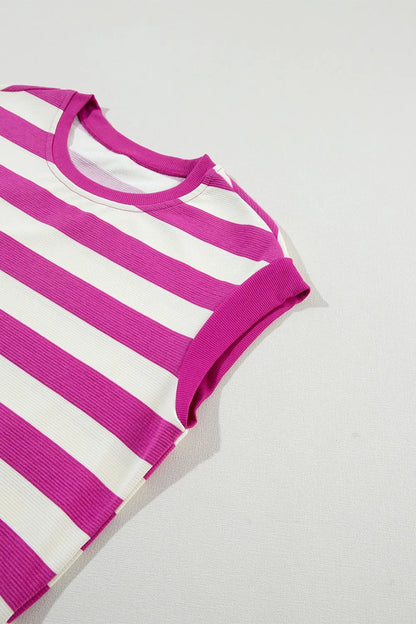Stripe Cap Sleeve Pocketed Shift Tee Dress