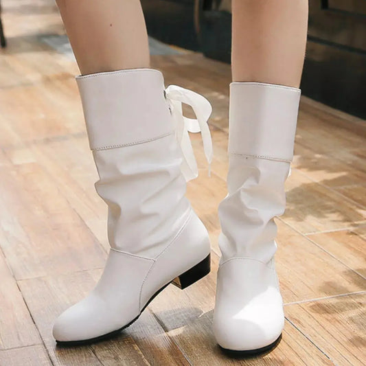 Round Toe Block Heels Boots Simply Love