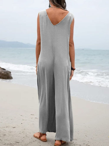 Full Size Wide Strap Jumpsuit with Pockets.