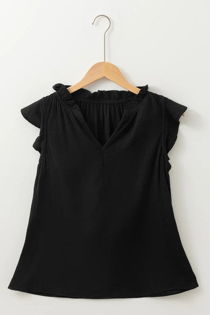 Ruffled Shoulder Notched Shift Tank Top