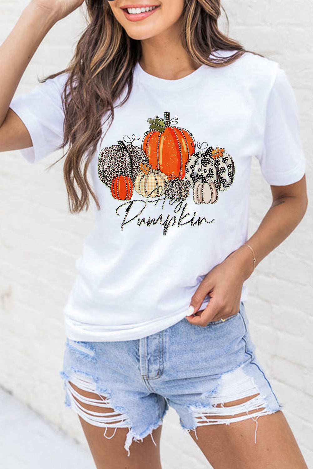 Sparkling White Rhinestone "Hey Pumpkin" Thanksgiving Tee