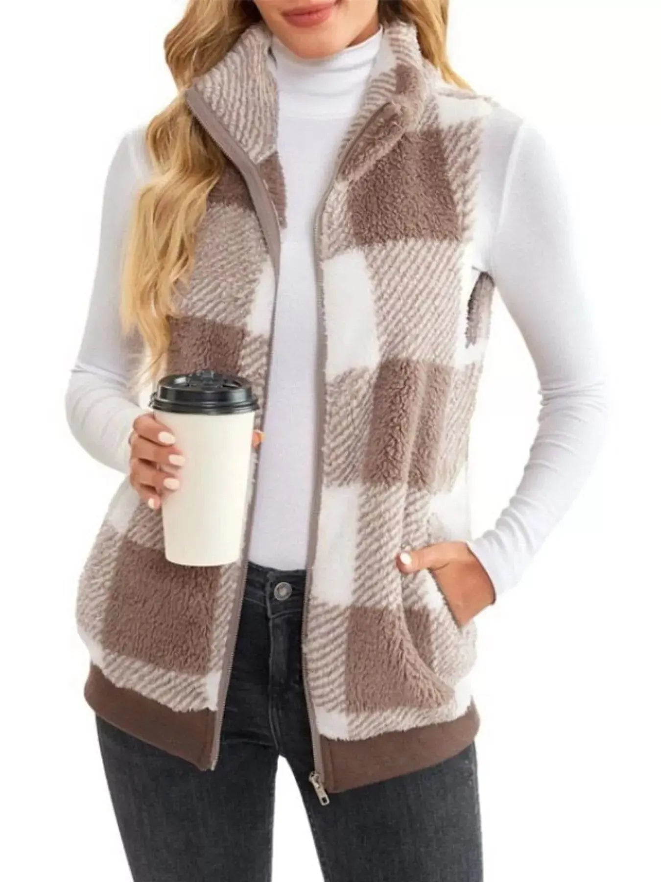 Full Size Color Block Zip Up Vest Coat Plus Size Simply Love