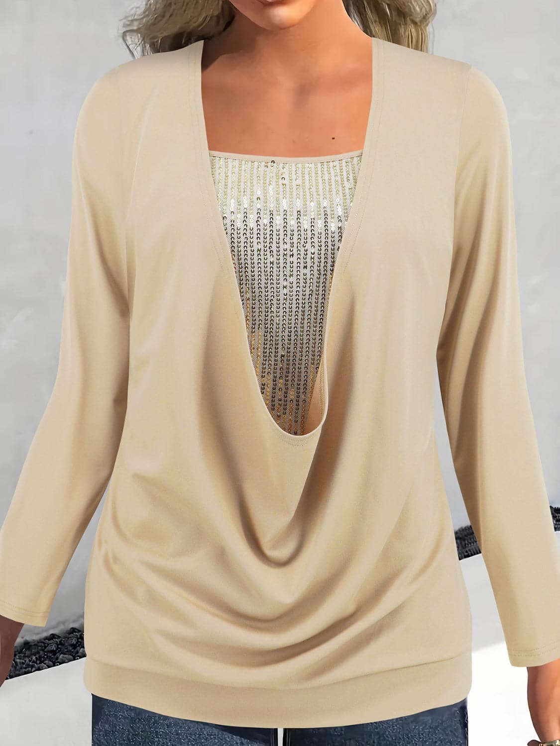 Sequin Long Sleeve Top.