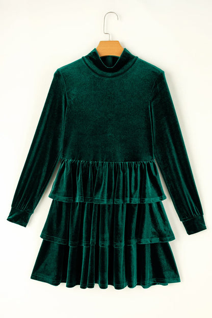 Ruffled Layered Long Sleeve Mini Dress.