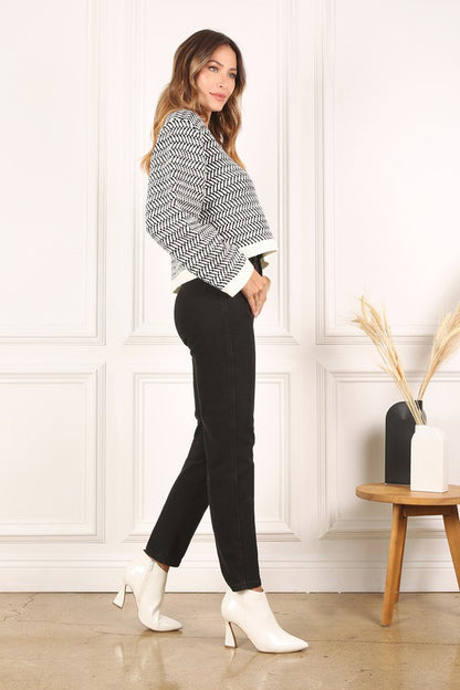 Chic herringbone crew neck sweater for effortless style