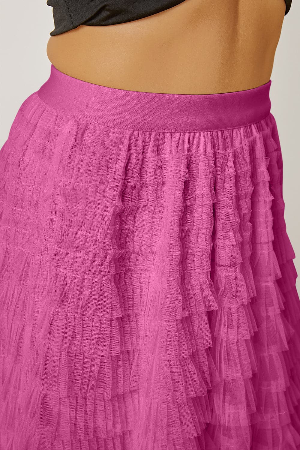 Ruched High Waist Tiered Skirt.