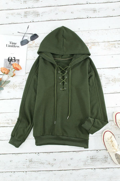 Lace-Up Dropped Shoulder Hoodie.