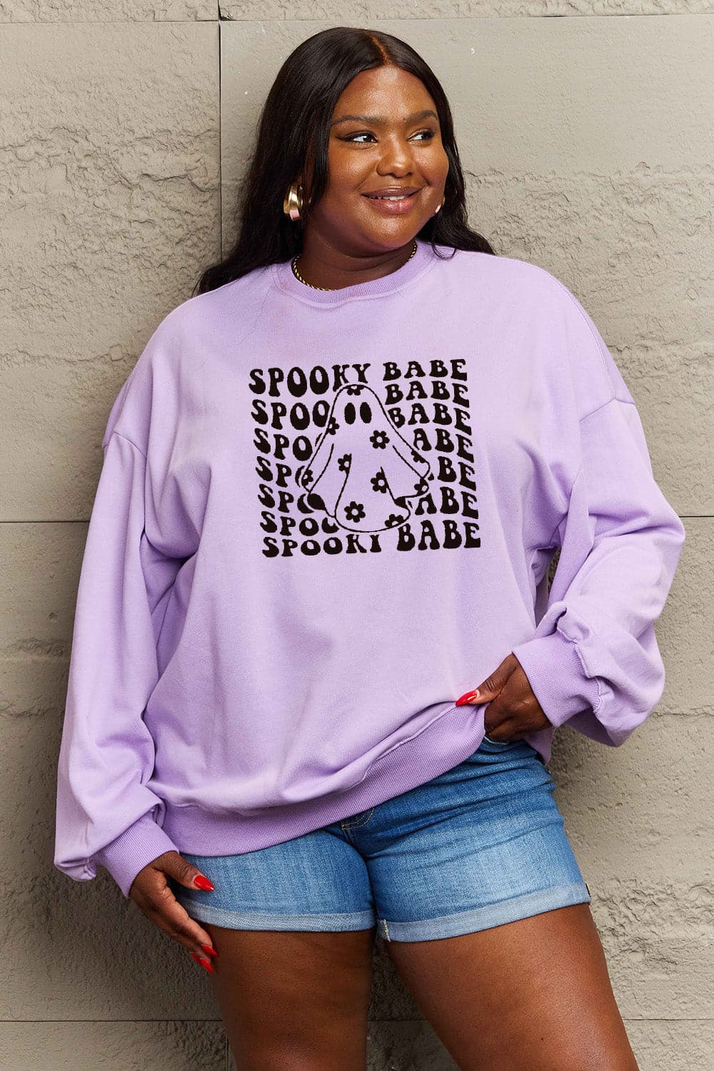 Simply Love Full Size SPOOKY BABE Graphic Sweatshirt.