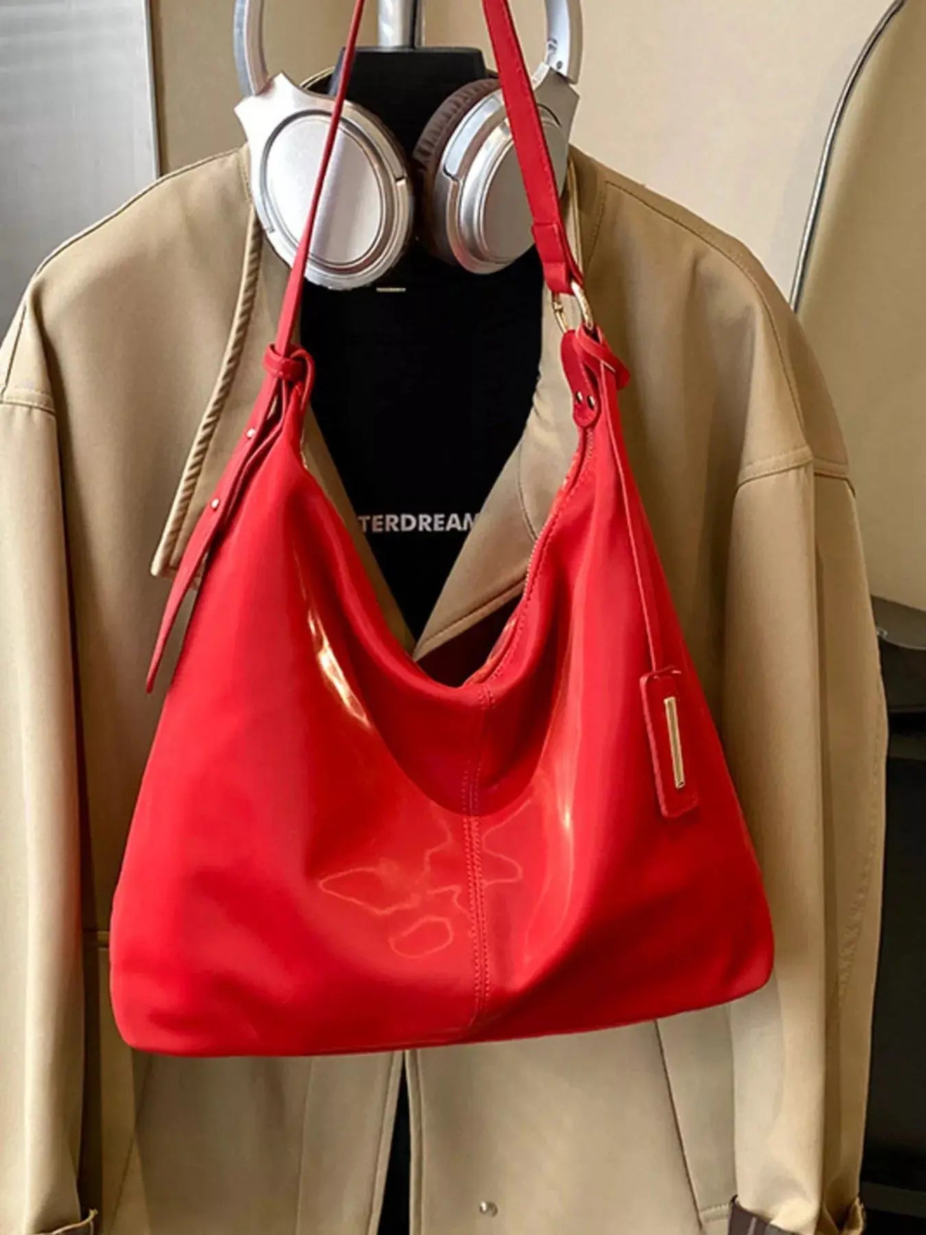 Solid Color Leather Shoulder Bag Simply Love