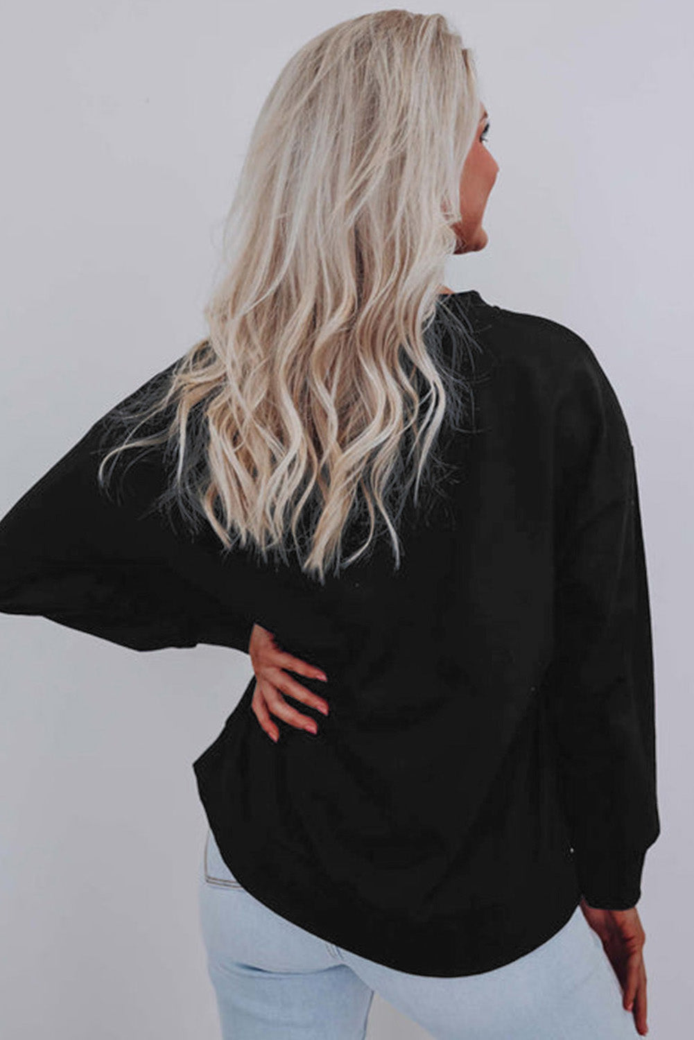 Black Tinsel Merry And Bright Round Neck Plus Size Sweater Dear-Lover Dropshipping