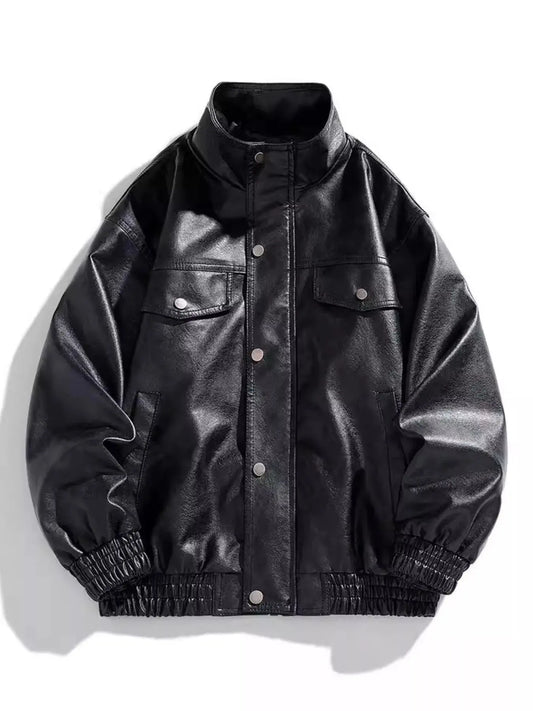 Men's Plus Size Faux Leather Snap Front Jacket With Pockets Simply Love