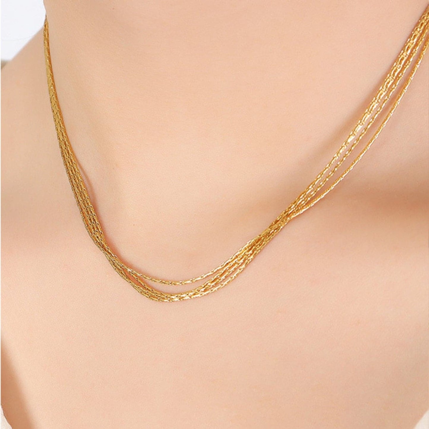 18K Gold-Plated Multi-Layer Clavicle Chain Necklace.