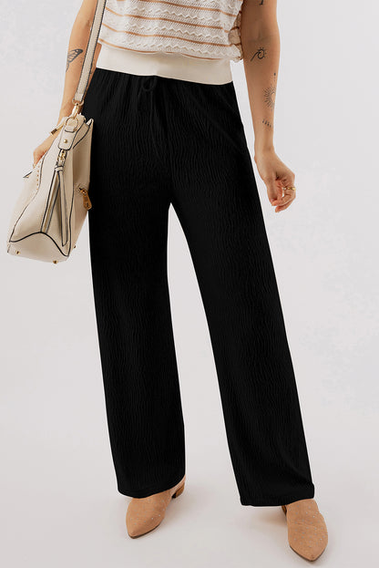 Chic black textured drawstring lounge pants