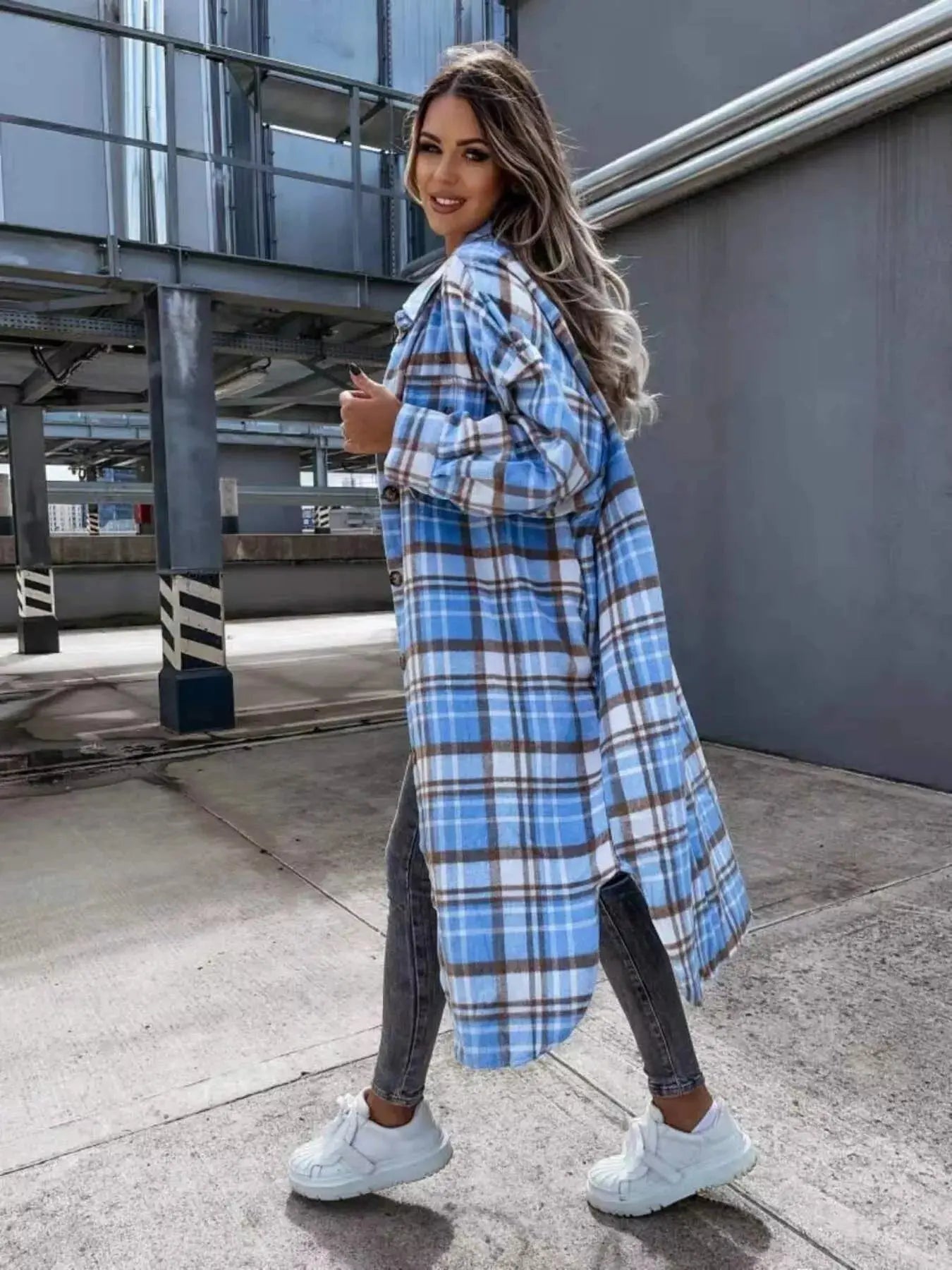 Plaid Button Up Longline Shacket Simply Love
