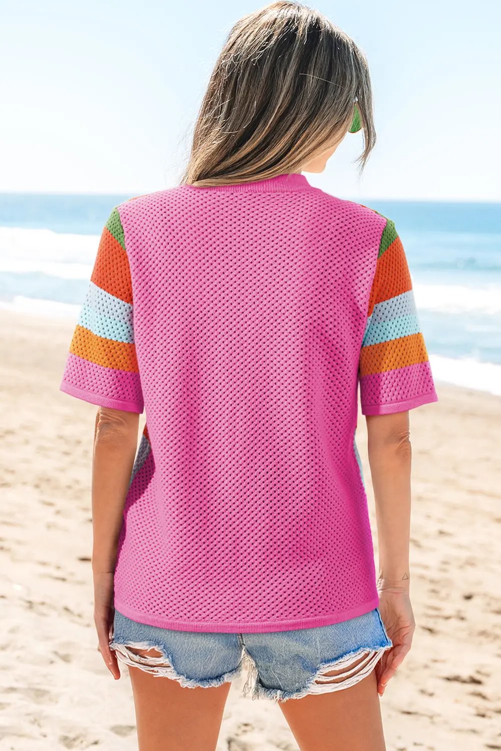 Marianna Eyelet Colorblock Casual Sweater Top - Love Salve 