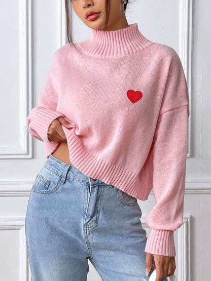 Charming heart turtleneck sweater for cozy elegance