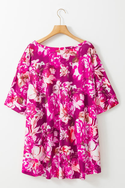 Floral charm plus size short sleeve blouse in vibrant red