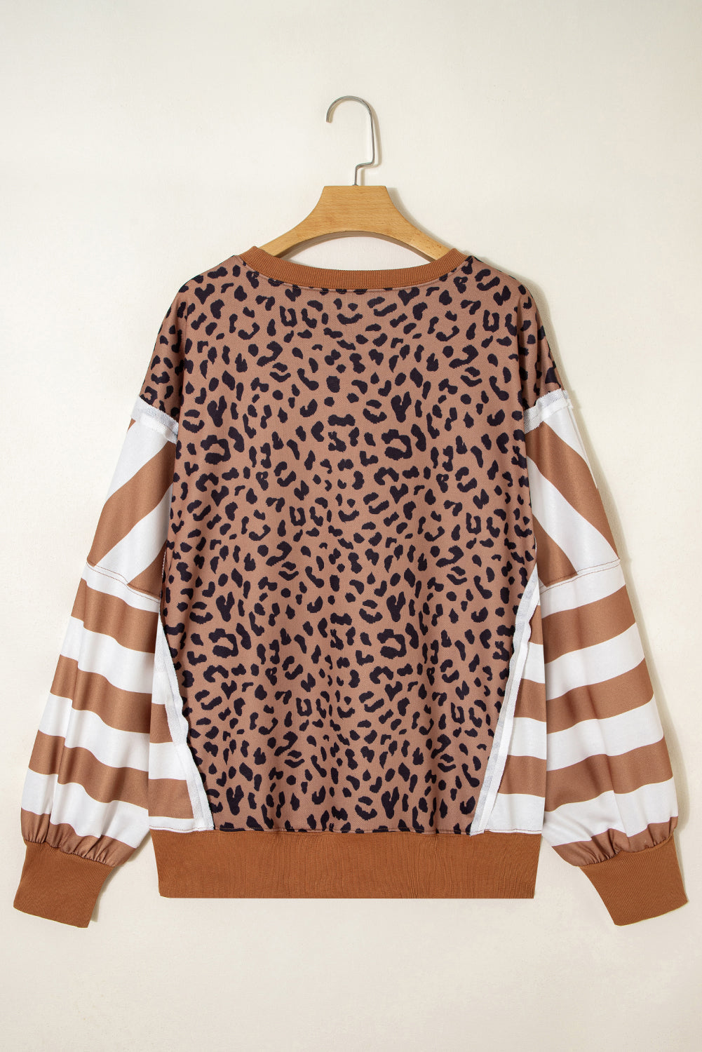 Khaki Leopard Patchwork Striped Loose Plus Size Sweatshirt Dear-Lover Dropshipping